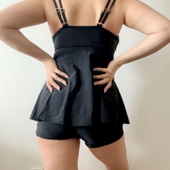 NWOT Two Piece Black Tankini Boy Shorts Modest Swimsuit Bikini - Picture 2 of 14